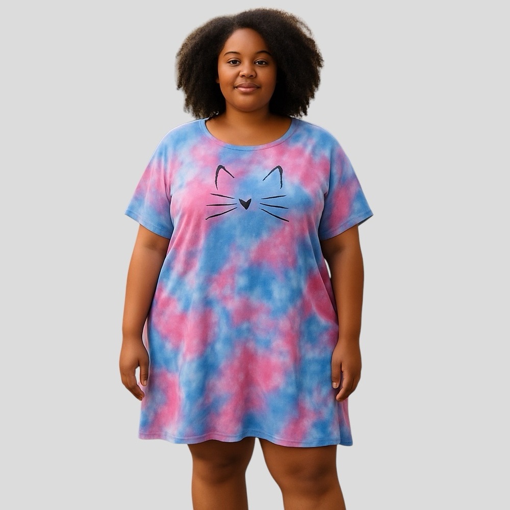 Tie-Dye Cat Face Nightshirt Size 4/5XL